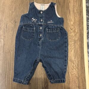 Vintage 2000 Y2K Oshkosh B’Gosh Denim Romper Overalls Cat Kitty 6-9M